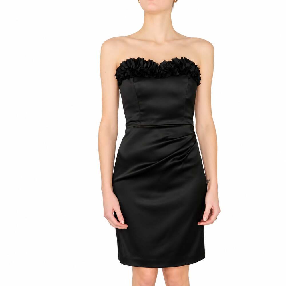 White House Black Market Black Satin Strapless Ruffle Cocktail Dress Size 2 XS